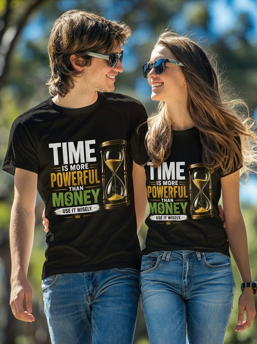 Unisex Fitted T-Shirt "TIME IS MORE POWERFUL THAN MONEY"