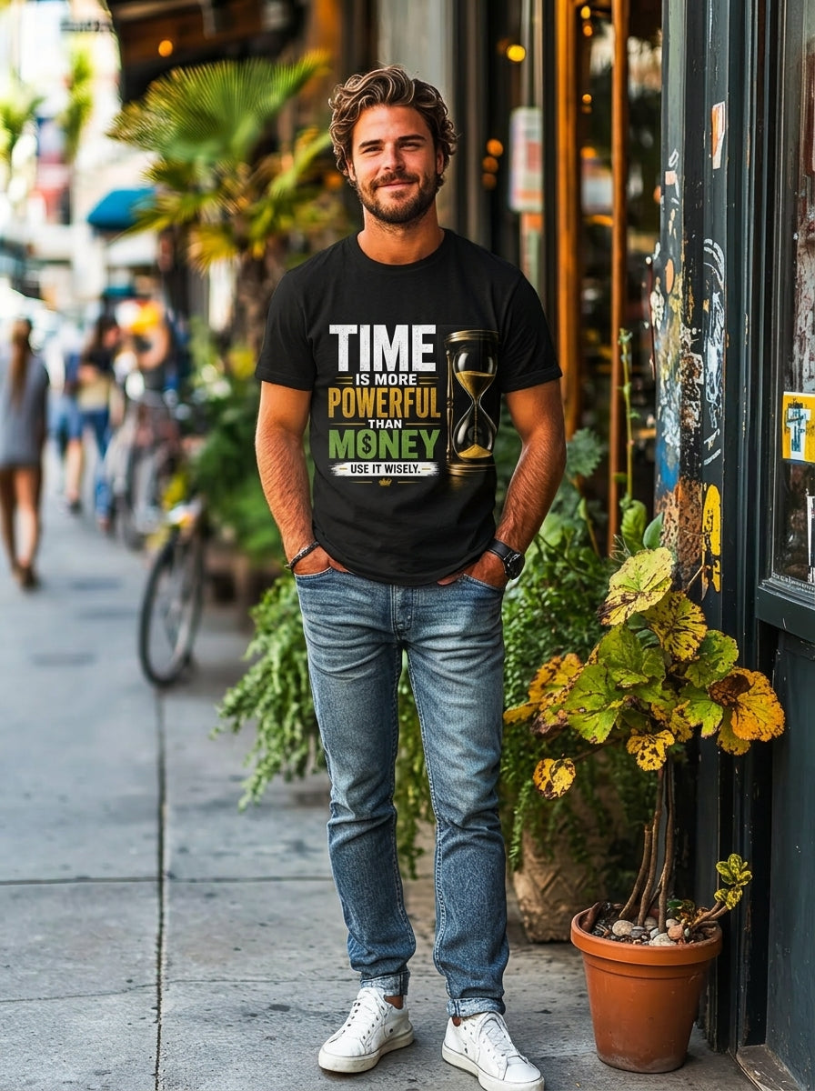 Unisex Fitted T-Shirt "TIME IS MORE POWERFUL THAN MONEY"