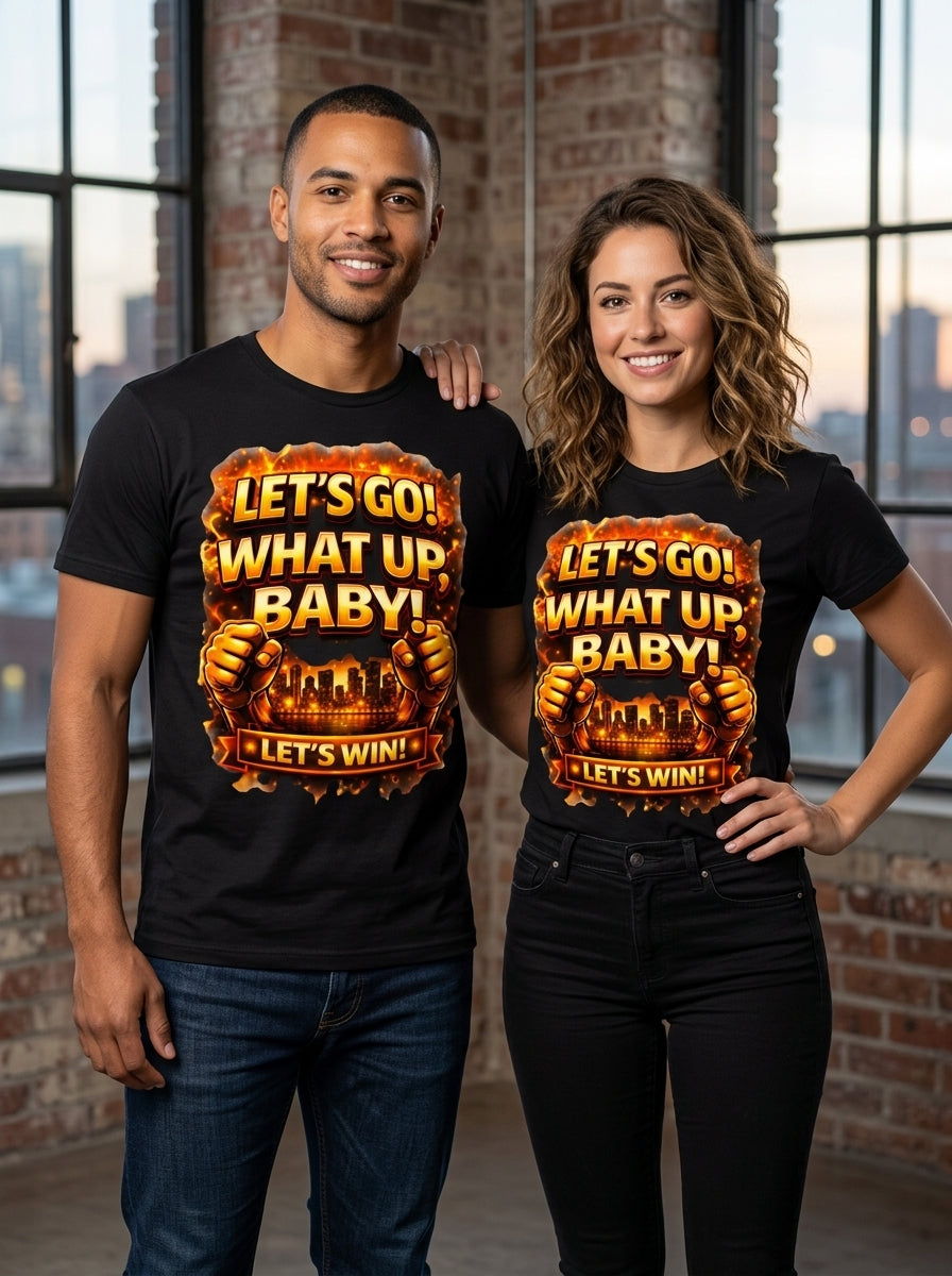 Unisex Fitted T-Shirt "LET'S GO! WHAT UP BABY LET'S WIN"